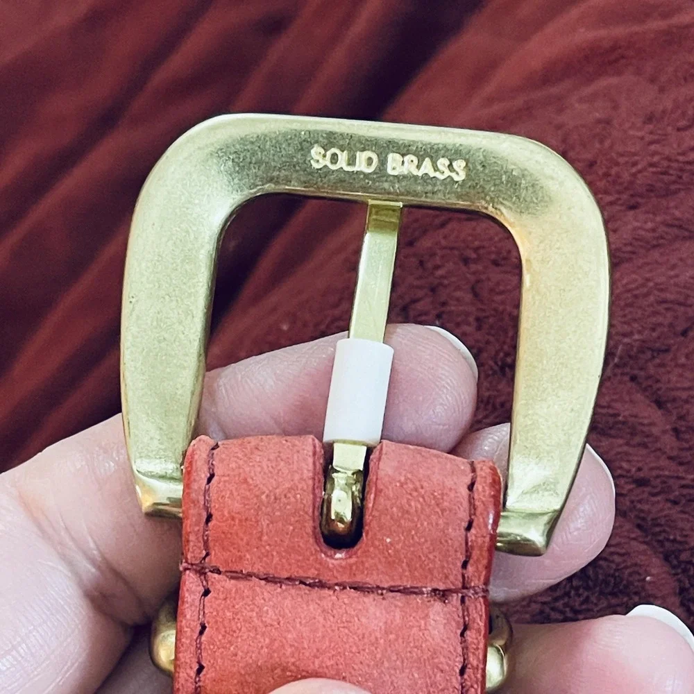 Full Grain Leather Belt Womens L Pink Suede Solid Brass Buckle Made In India‎